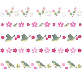 鶯と梅と桜のライン飾り 春の背景素材