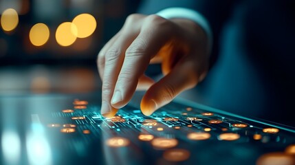 Business Executive Interacting with Futuristic Digital Network Interface