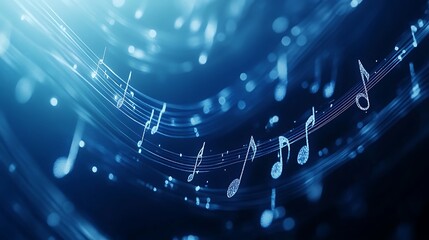 Fototapeta premium Dynamic musical notes in a futuristic blue atmosphere