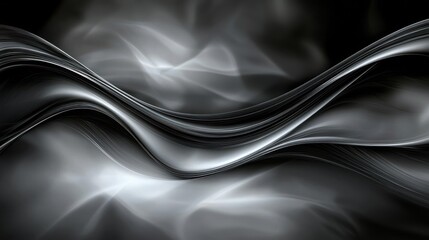 Obraz premium Abstract flowing waves in shades of black and silver.