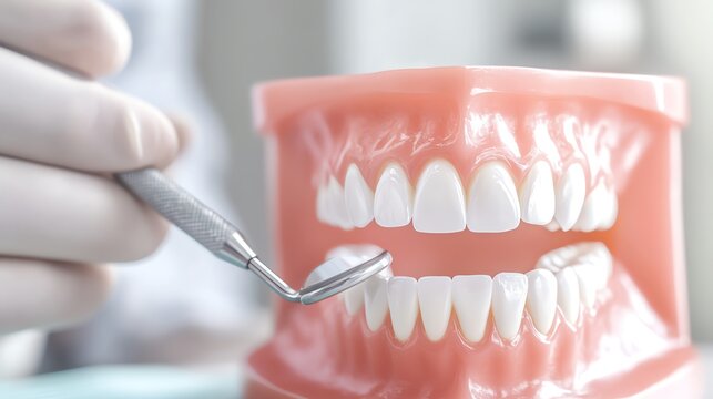 Dental model demonstration for educational purposes.