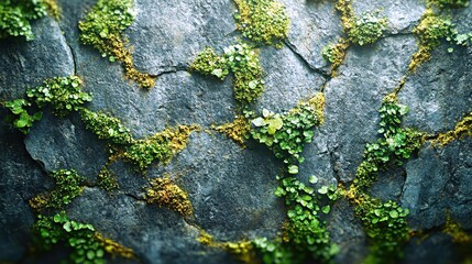 Obraz premium Texture of a rough stone surface adorned with vibrant moss and lichen found in a natural setting