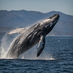 Naklejka premium Focus on a humpback whale breaching dramatically.