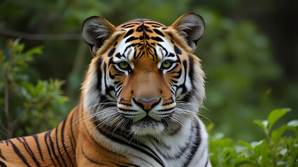 Fototapeta premium Photography of bengal tiger closeup front view