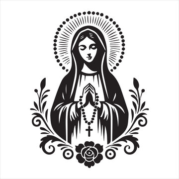 Virgin Mary Vector illustration, Mother Of God Clipart Design, mother of Jesus Art
