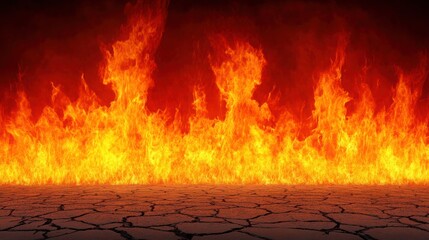 Intense Flames and Cracked Ground Representing Destruction from Wildfire or Inferno Scenario Highlighting Heat and Devastation in Natural Environment