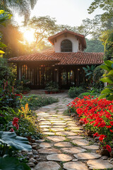 Obraz premium Sunlit Mediterranean Style House Garden Path