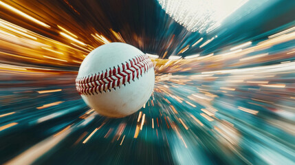 Baseball in Motion, Spinning Fast, Flying Through the Air with Motion Blur Effects