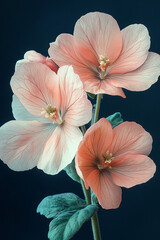 Fototapeta premium Delicate Peach Flowers Dark Background Botanical Beauty
