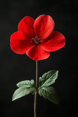 A Single Vivid Red Flower Against A Black Background