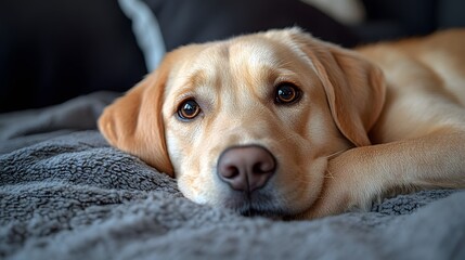 Obraz premium A heartwarming depiction of a puppy resting its head on its owners lap, showcasing the bond of love and trust