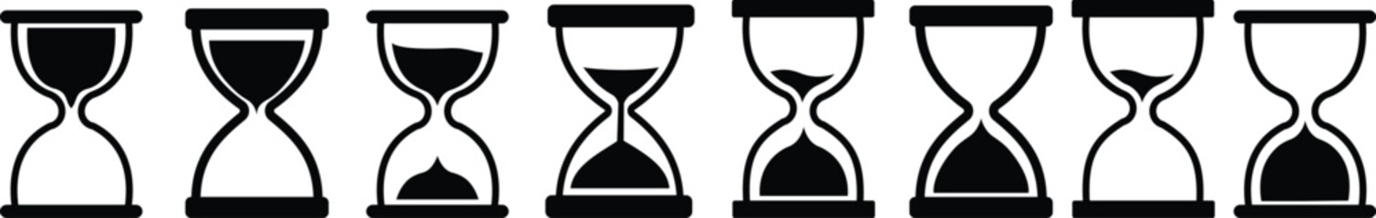 Sand watch icon set . Hourglass symbol. Flat vector graphic design elements, simple standby waiting slow time design pictogram, infographic interface element, used for apps logo web buttons ui ux