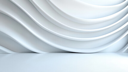 Sleek white wave pattern wall design with smooth curves and shadows