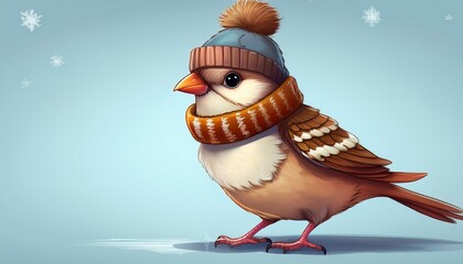 Generated image"Winter Dance: A Sparrow in Stylish Attire with Space for Your Message