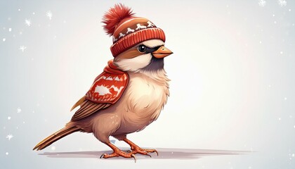 Generated image"Winter Dance: A Sparrow in Stylish Attire with Space for Your Message