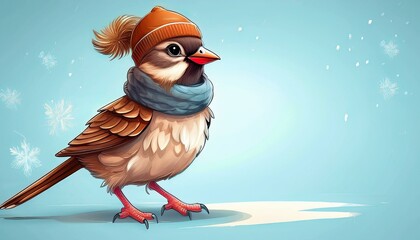 Generated image"Winter Dance: A Sparrow in Stylish Attire with Space for Your Message