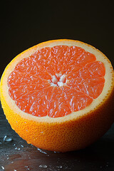 A juicy grapefruit half reveals its vibrant segments