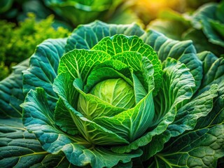 Fototapeta premium Green Cabbage Garden Photo: Candid Closeup of Fresh Vegetable