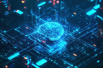 Obraz premium Illustration of a digital brain connected to a glowing network