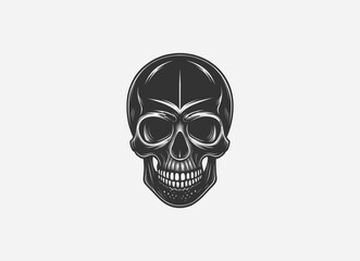 Download a high-quality skull front face vector in bold black color. Featuring sharp lines and a minimalist design, this vector is perfect for logos, graphic designs, and creative projects.