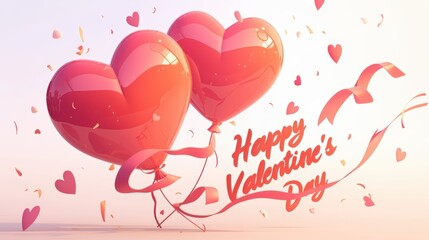 Valentine's Day card with handwritten text and floating heart-shaped balloons
