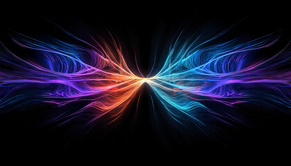 Futuristische Farbexplosion in leuchtenden Blau- und Orangetönen

