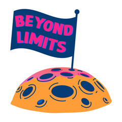 Moon flag with beyond limits typography, flat sticker 

