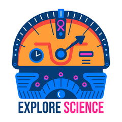 Gauge meter with explore science text, flat sticker 
