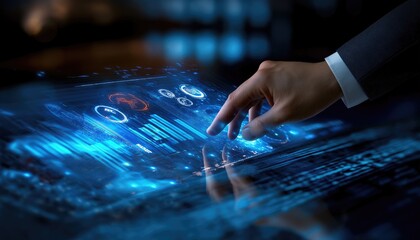 Technology Interface Hand Interacting With Digital Data on Touchscreen