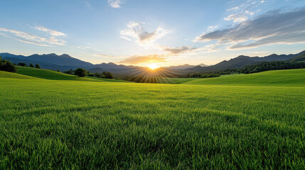 Fototapeta premium tranquil sunset over rolling hills, perfect for relaxation and reflection