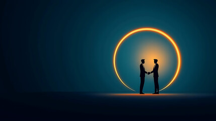 Obraz premium Two men shaking hands in front of a glowing circle. generated by AI