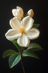 Fototapeta premium Elegant Creamy White Flower With Lush Green Leaves