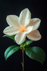 Fototapeta premium Creamy White Magnolia Blossom Isolated Against Black Background
