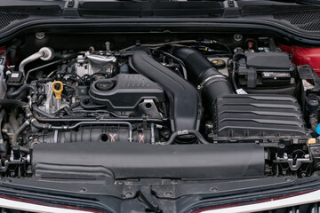 Close up view of a modern car engine bay