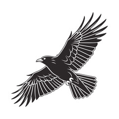 Obraz premium black and white vector of a raven in flight perfect for tattoo