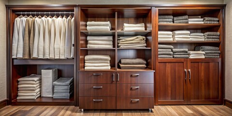Double Exposure: Modern Chest of Drawers & Linen Closet - Reddish-Brown & White