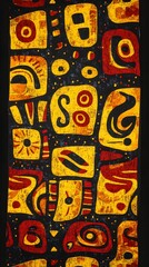 Fototapeta premium 70. A Congolese fabric design with vivid patterns representing traditional African symbols in bright yellows and reds
