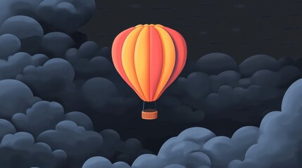 Obraz premium Orange and Red Hot Air Balloon Soaring Through Dark Cloudscape at Night
