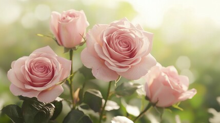 Pastel roses blooming in soft sunlight nature floral beauty outdoor garden close-up perspective serenity