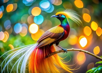 Obraz premium Exquisite Twelve-Wire Bird of Paradise, Vibrant Tropical Bird, Left Composition, Copy Space