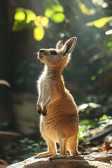 Obraz premium Young Kangaroo Stands Alert In Sunlight