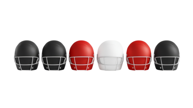 Collection of various colored cricket helmets isolated on a white background.