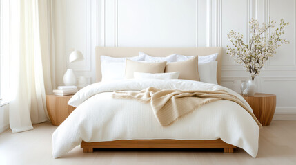 Fototapeta premium Luxurious bedroom with cozy bedspread and elegant decor elements