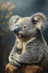 Naklejka premium A Koala Bear Resting On A Wooden Stump