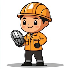 A Charming Cartoon Illustration of an Industrial Worker: A Cute and Skilled Technician in Safety Gear, Ready to Tackle Any Task