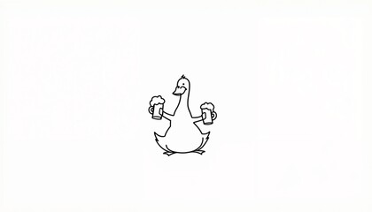 Cartoon duck holding beer mugs on white background