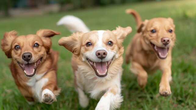 Joyful dogs running free local park pet adoption stories outdoor eye-level second chances for shelter animals