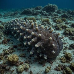 Photograph a sea cucumber crawling along the seabed.