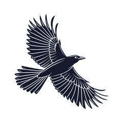 black and white vector of a raven in flight perfect for tattoo