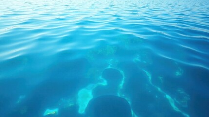 Obraz premium Serene Aqua Underwater Vista of Gently Undulating Ocean Surface Revealing Submerged Reef Structures